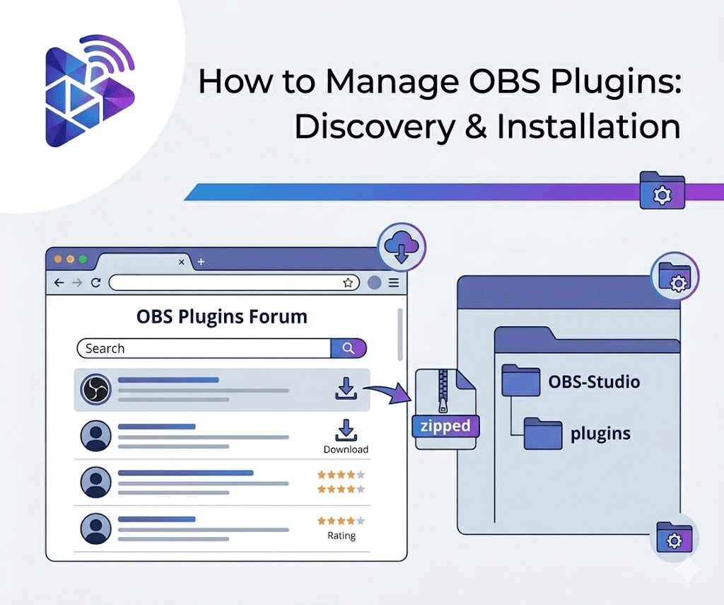 OBS plugin update workflow showing version review and update planning before changing a live setup