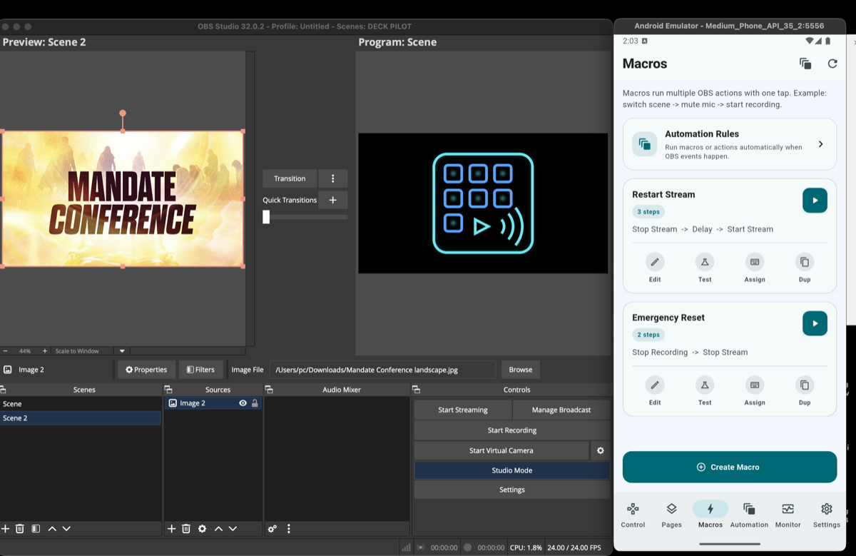 DeckPilot macro control interface for OBS automation