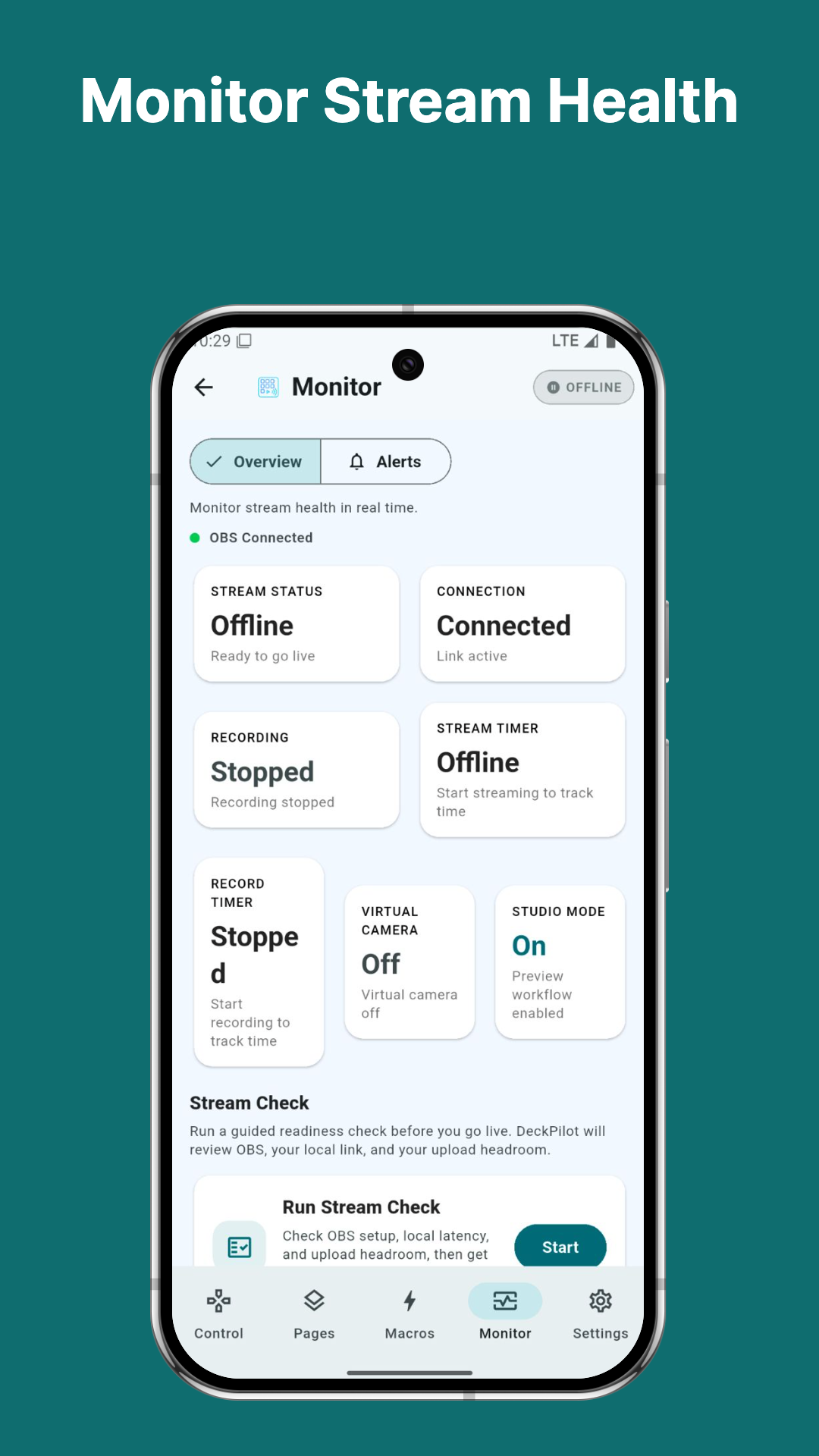 DeckPilot — stream health monitoring dashboard